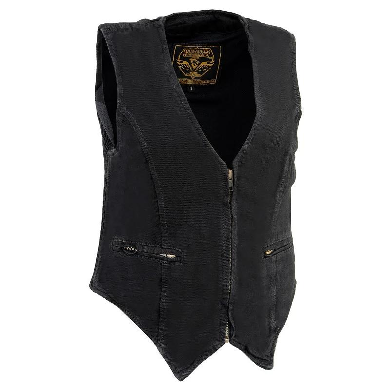 Milwaukee Leather MDL4010 Women's Black Zipper Front Denim Vest with Side Stretch Refined Women's Velvet Milwaukee Leather MDL4010 Women's Black Zipper Front Denim Vest with Side Stretch Refined Women's Velvet