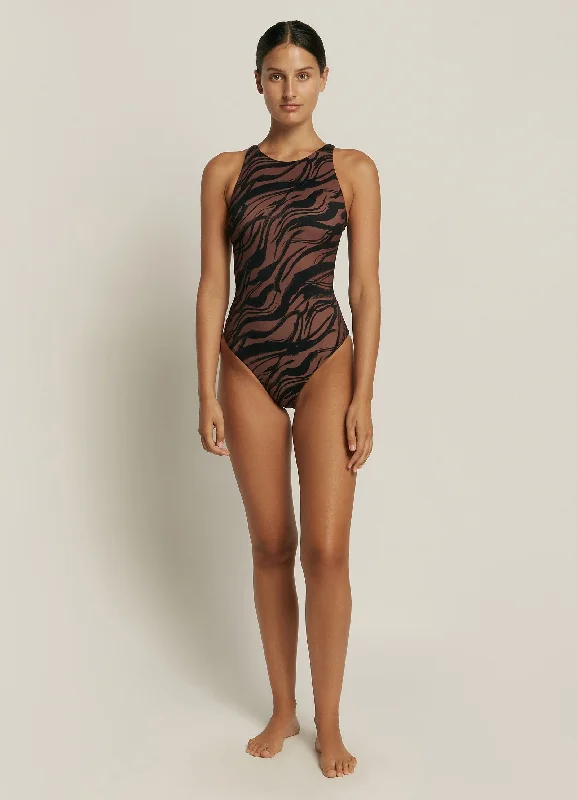 Nomade High Neck One Piece - Burnt Clay/Black Sleek Women's 