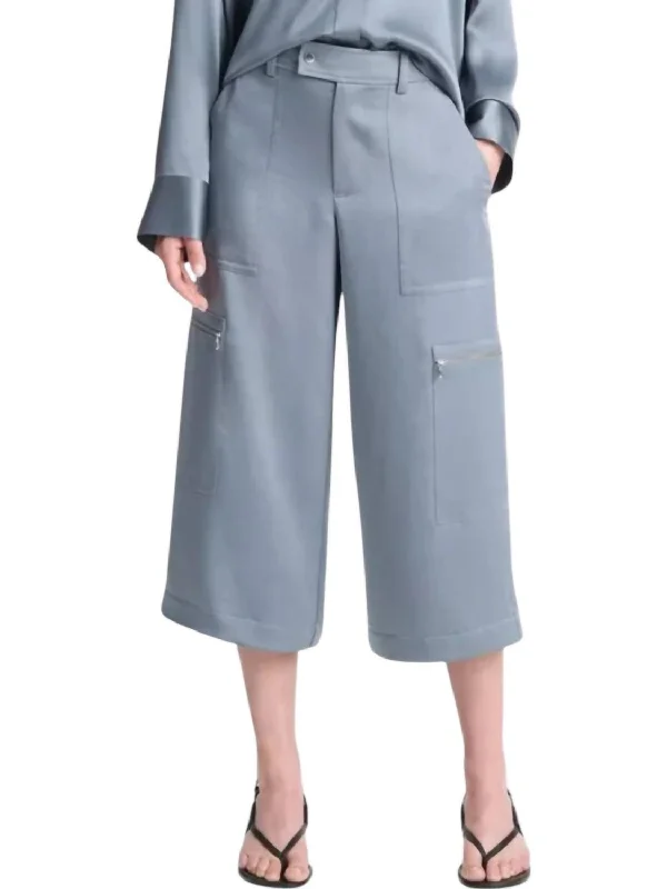 Low Rise Satin Parachute Crop Pants In Lake Stone Modern Women's Tech