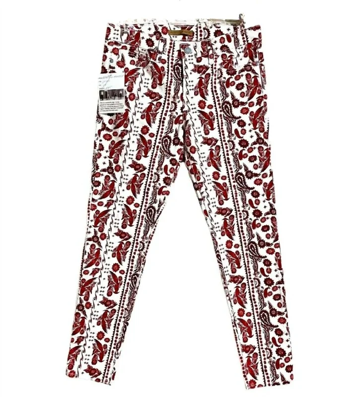 Women's Bleecker Bird Print Skinny Jeans In Red, White Elegant Women's 