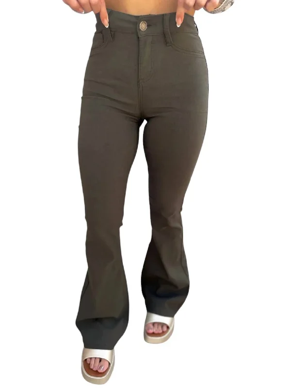 Lainey Hyperstretch High Rise Flare Jeans In Olive Vintage Women's 1970S 