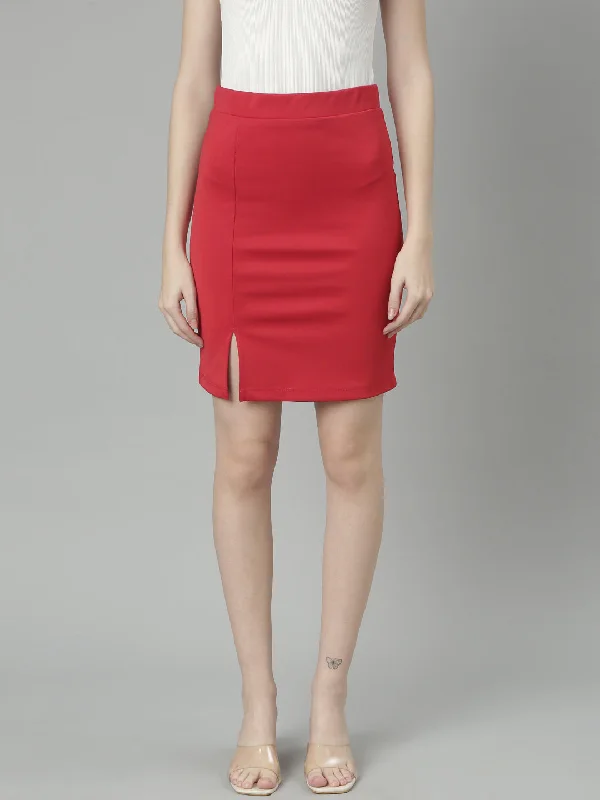 Women Solid Crepe Pencil Skirt Vacation