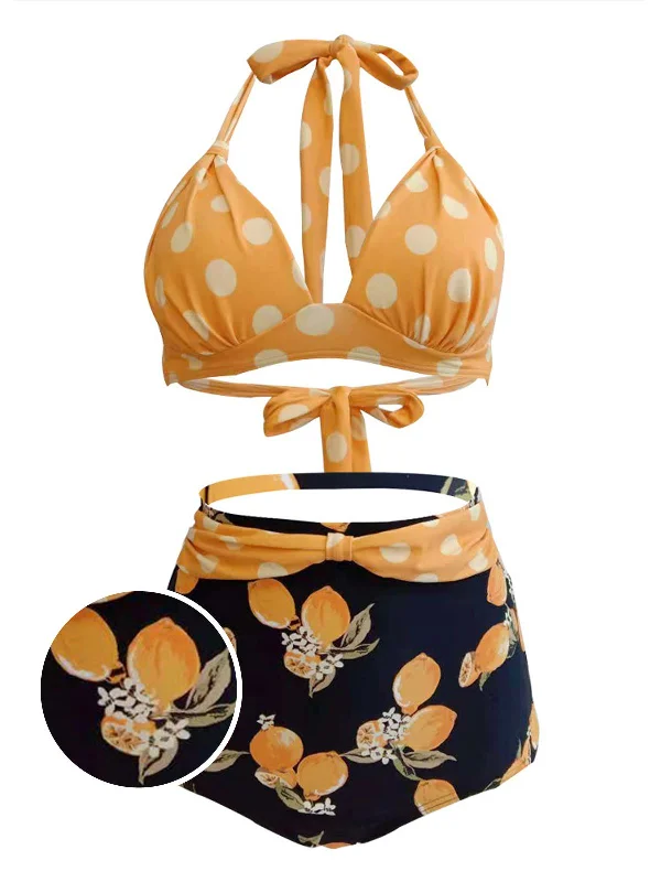 Lemon Polka Dot Halter Bikini Confident Women's High - fashion