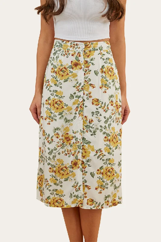 Rosabel Womens Midi Skirt - White/Yellow European