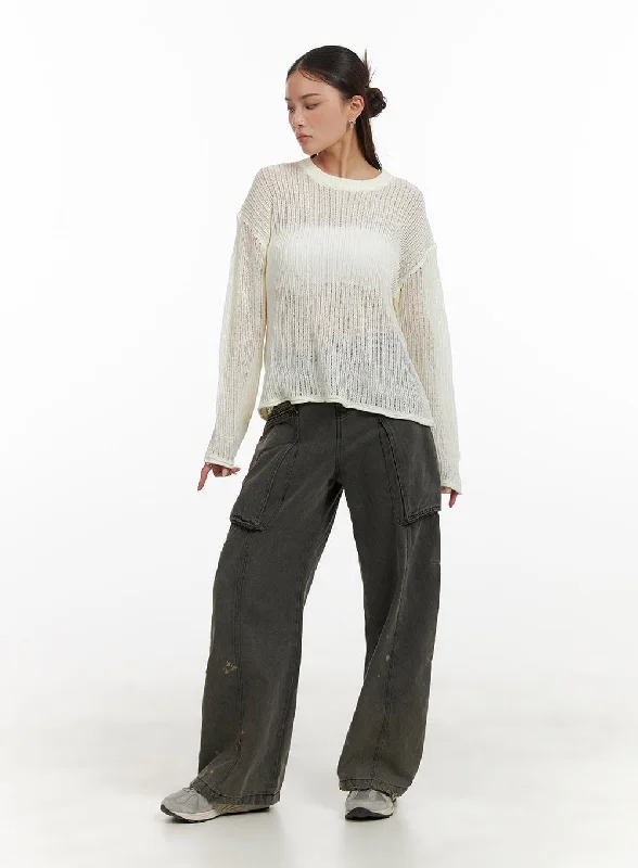 Loose Fit Cargo Jeans CY402 Preppy Women's College