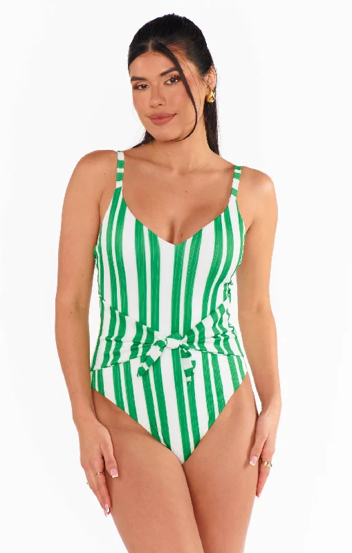 Malibu One Piece ~ Center Court Stripe Micro Rib French