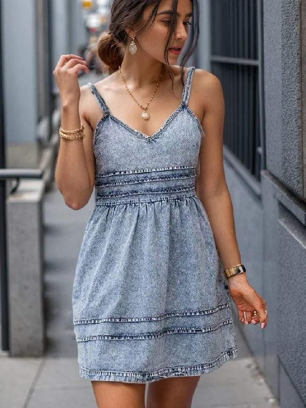 V-Neck Sleeveless Denim Dress European