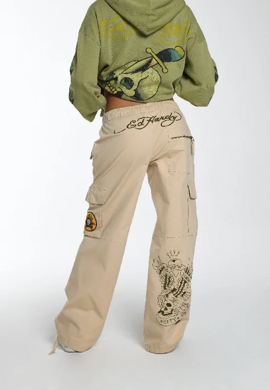 Womens Nyc Badge Cargo Trouser - Beige Bohemian Women's Free