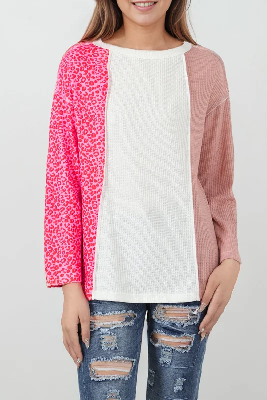 Leopard Color Block Long Sleeve Top Street