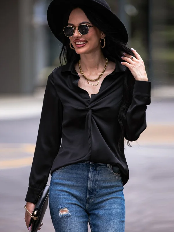 Twist Front Collared Blouse Relaxed Women's Beachy