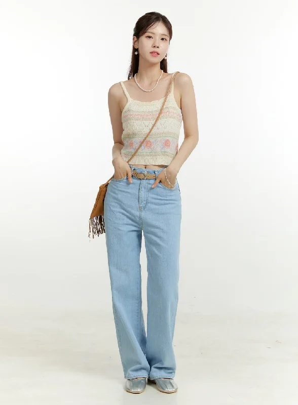 Washed Straight Jeans OU428 Minimalist Women's Casual