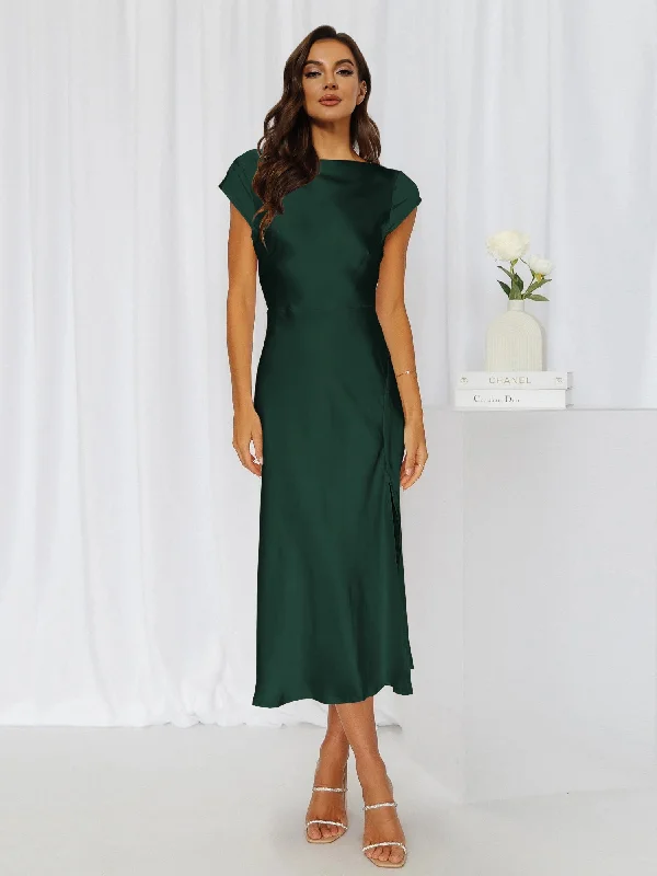 Round Neck Cap Sleeve Midi Dress Cozy Women's Sherpa - lined