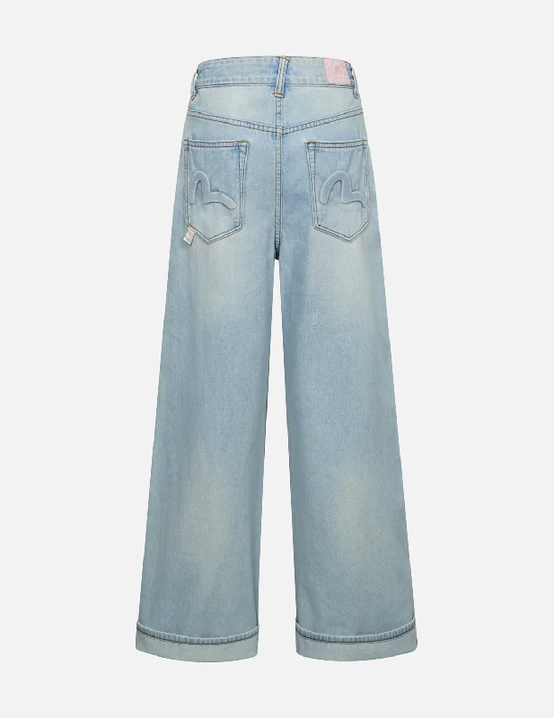 Seagull Embossed Baggy Jeans Sporty Women's Athleisure 