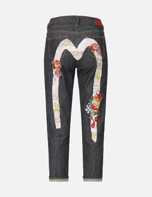 Japanese-painting Daicock Print Relax Fit Jeans Earthy Women's 
