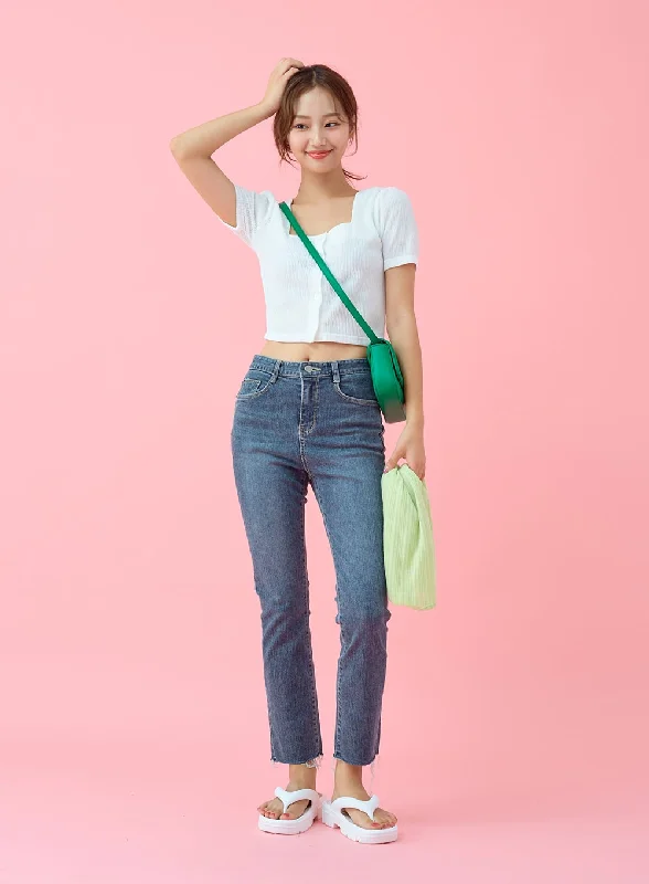 Cut Hem Span Skinny Pants BU29 Trendy Women's 