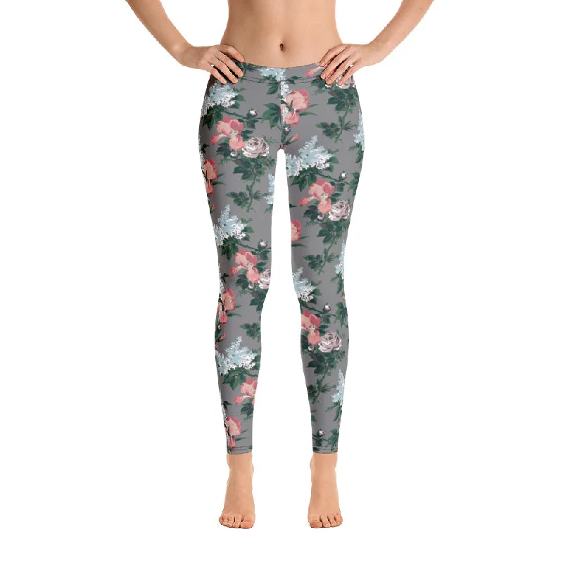 Grey J'Adore Bella Roses Stretch Leggings | Pinup Couture Relaxed European