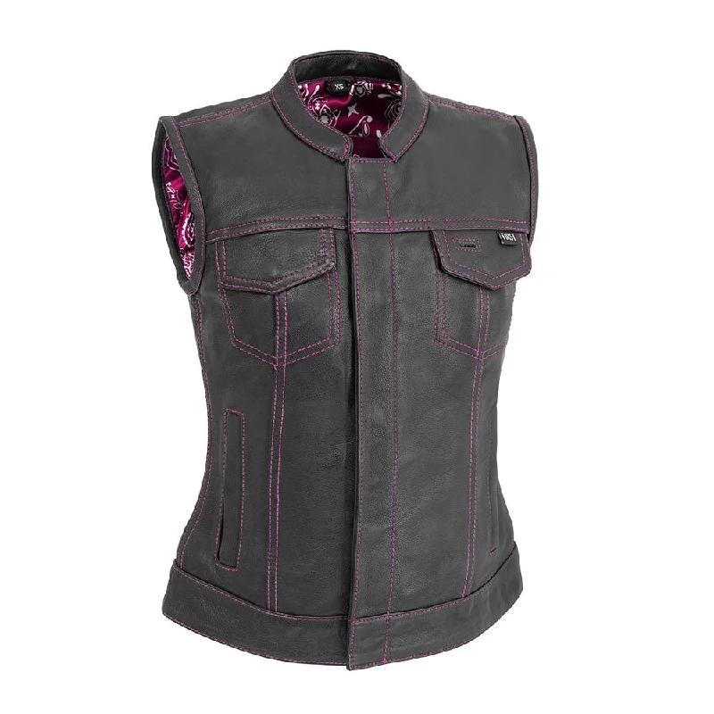 Jessica Women's Motorcycle Leather Vest - Pink - Limited Edition Polished Women's Silk Jessica Women's Motorcycle Leather Vest - Pink - Limited Edition Polished Women's Silk