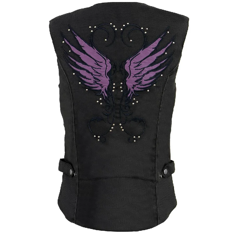 Milwaukee Leather SH1955 Ladies Black and Purple Textile Vest with Wing Embroidery Feminine Women's Style Milwaukee Leather SH1955 Ladies Black and Purple Textile Vest with Wing Embroidery Feminine Women's Style
