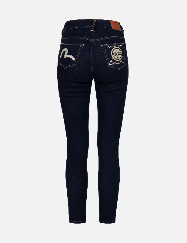 Brocade Seagull and Kamon Appliqué Skinny Jeans Scandinavian