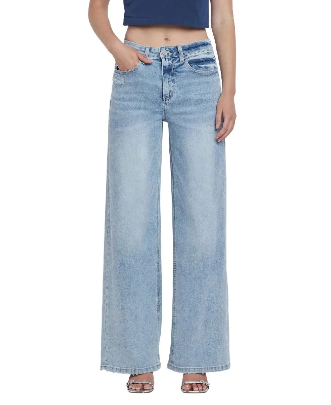 High Rise Super Wide Leg Jean In Glacier Tide British Gentlewoman Style
