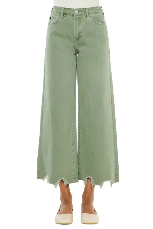 High Rise Cropped Wide Leg Jean In Olive Cashmere