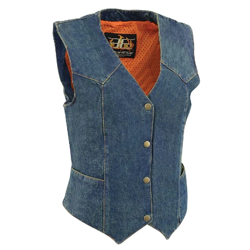 Milwaukee Leather MDL4000 Women's Blue Plain Side 4 Snap Front Denim Vest Earthy Women's Milwaukee Leather MDL4000 Women's Blue Plain Side 4 Snap Front Denim Vest Earthy Women's