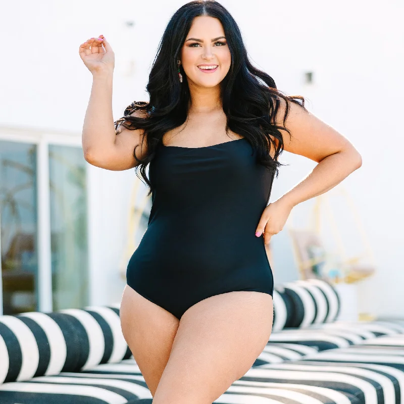 Seaside Sweetheart Swimsuit, Black Monochromatic Office Style