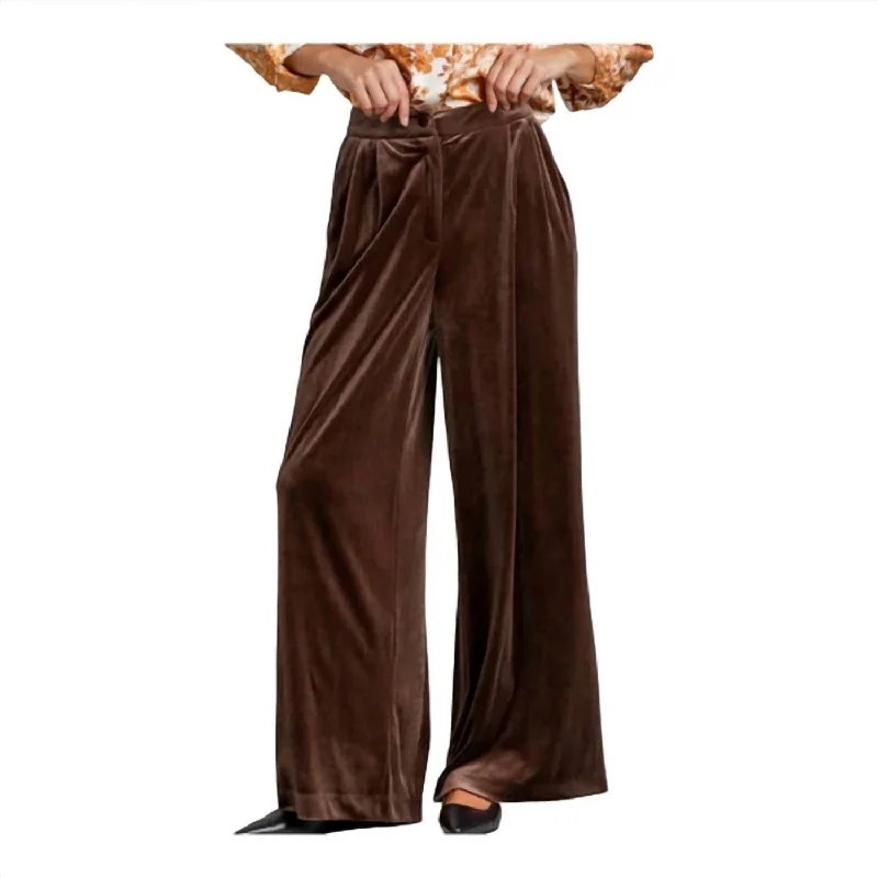 Velvet Wide Leg Pants In Brown Refined Women's Hand - crafted