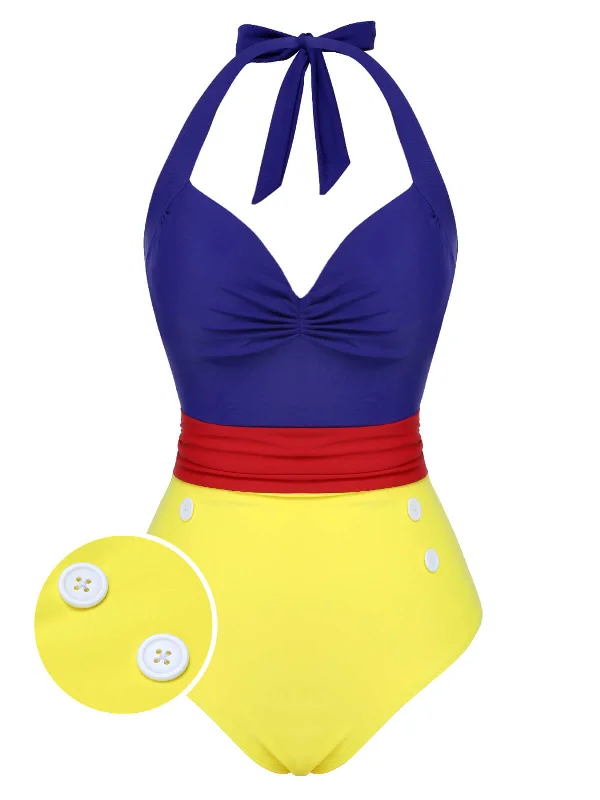 1950s Color Block Lace-Up Halter Swimsuit Adventure
