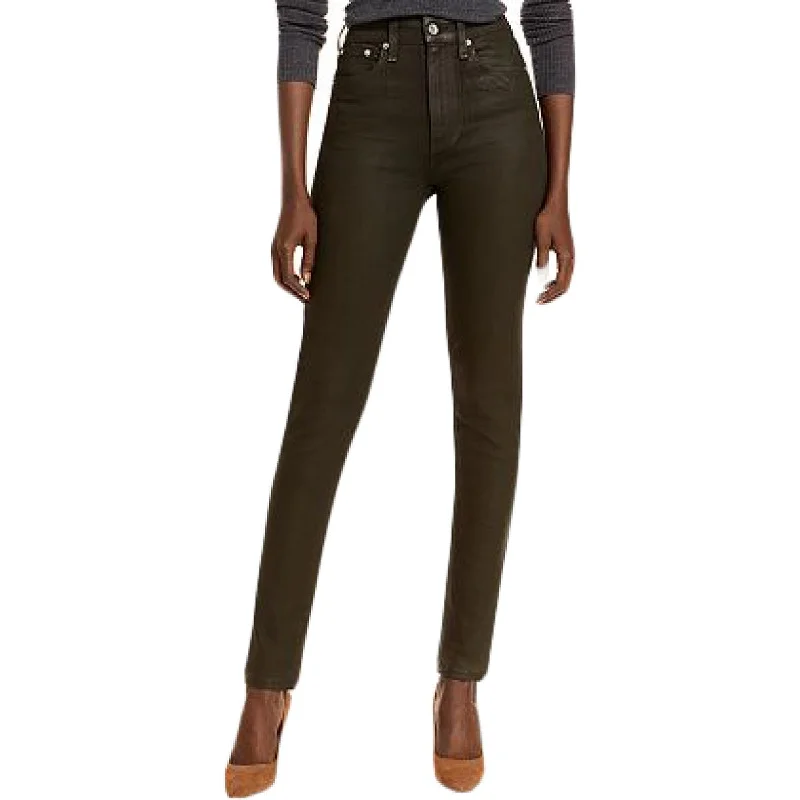 Nina Womens High Rise Coated Cigarette Jeans Sporty Women's Athleisure 