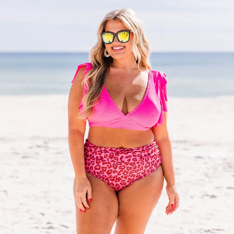 Obsessed With Me Swim Top, Neon Pink Casual Women's Japanese 