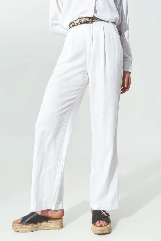 Villefranche Wide-Legged Pants in Solid White Cotton | Q2 Feminine Women's Soft 