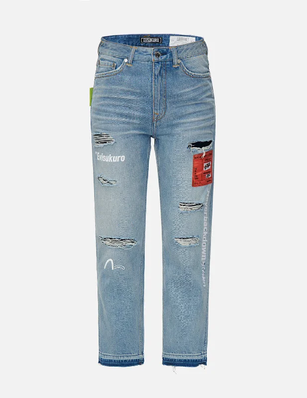 Woven Label Ripped Relaxed Fit Jeans Unique Women's Upcycled
