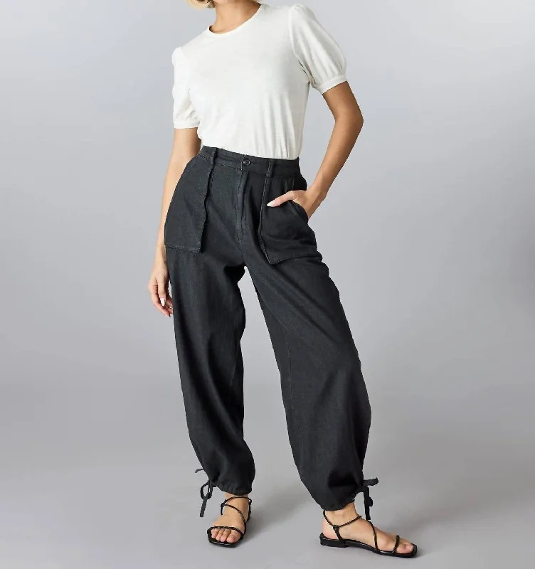 Patch Pocket Tie Ankle Pants In Black Vacation