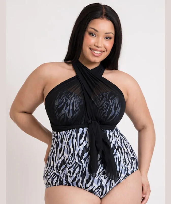 Curvy Kate Wrapsody Bandeau One Piece Swimsuit - Zebra Print Classic Women's Pin - striped