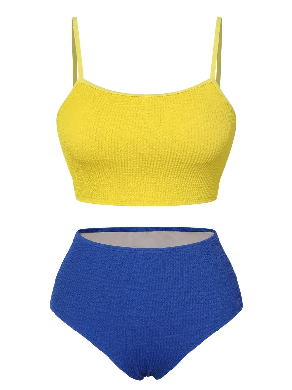1950s Solid High Rise Strap Swimsuit Confident Women's High - fashion