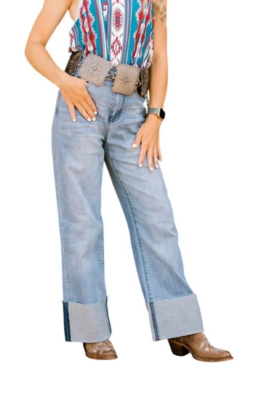 Tammy Straight Leg Cuffed Ankle Jeans In Light Wash Stylish Women's Tropical 