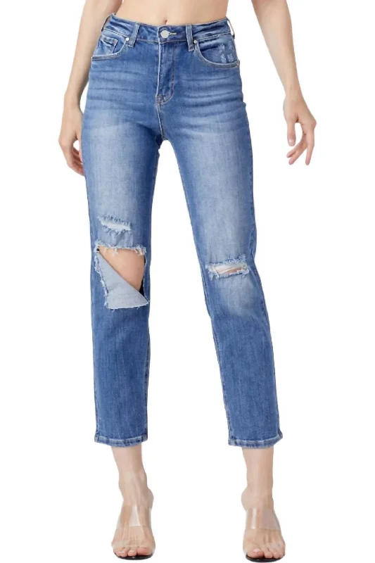 High Waist Relaxed Jeans In Dark Wash Denim Hip Women's Retro