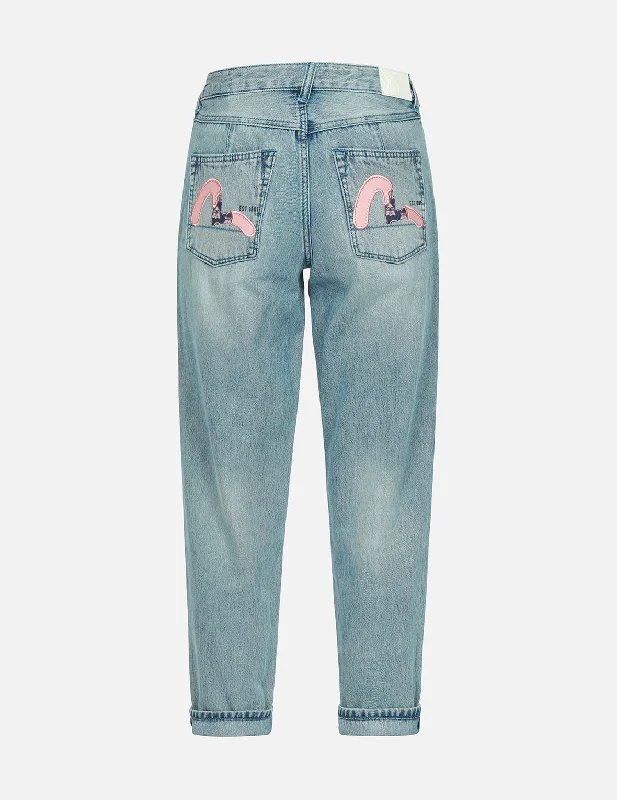 Seagull Print and Embroidery Taper-Fit Jeans Artistic Women's Avant - 