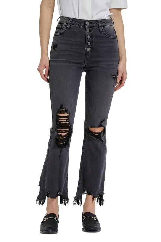 Happi Button Fray Flare Jeans In Black Practical Women's Multi - 