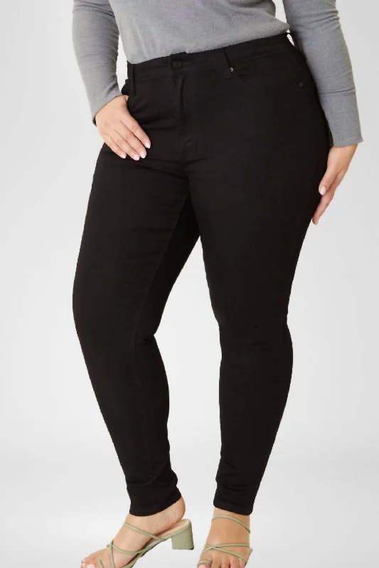 Plus High Rise Skinny Jeans In Black Polished Women's Silk