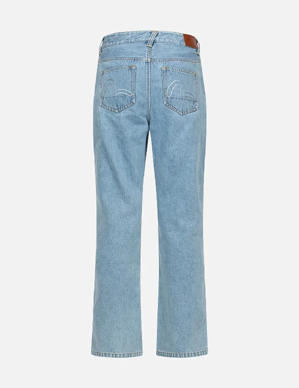 Crystal Embellished and Seagull Hollow-out Fashion Fit Denim Jeans French