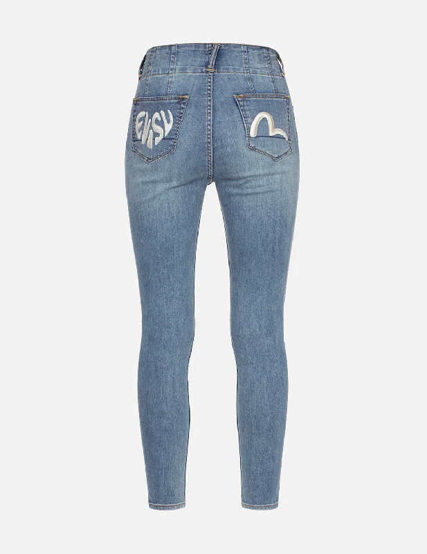 Logo and Seagull Embroidery Skinny Jeans Australian Beach