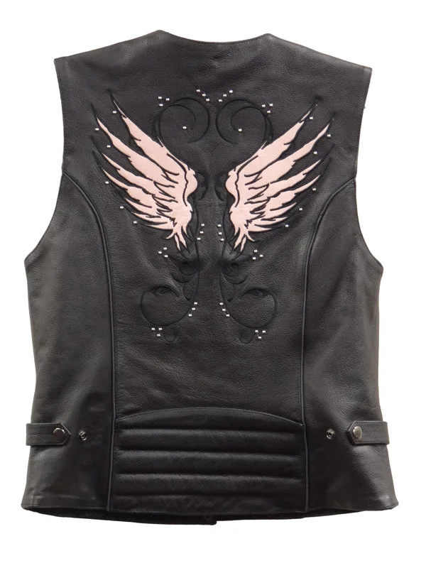 Milwaukee Leather XS1293 Ladies ‘Winged’ Black and Pink Studded Leather Vest Elegant Women's Formal Milwaukee Leather XS1293 Ladies ‘Winged’ Black and Pink Studded Leather Vest Elegant Women's Formal