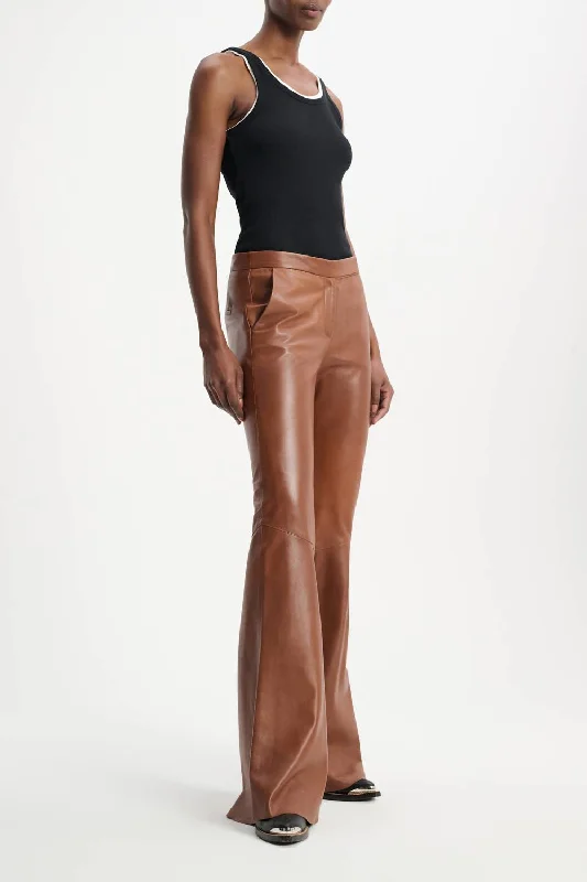 Flare Leg Leather Pant In Caramel Bold Women's Animal Print