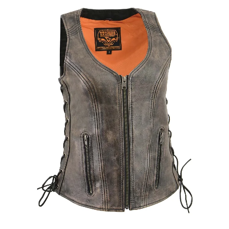 Milwaukee Leather Women's Distress Brown Leather V-Neck Motorcycle Rider Vest with Side Lace MLL4531 Unique Women's Upcycled Milwaukee Leather Women's Distress Brown Leather V-Neck Motorcycle Rider Vest with Side Lace MLL4531 Unique Women's Upcycled