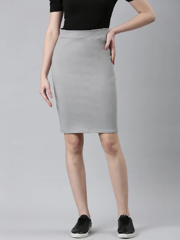 Women Grey Solid Pencil Skirt Modern Women's 