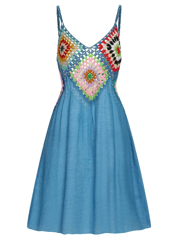 Blue 1960s Bohemian Cover Up Sustainable Organic