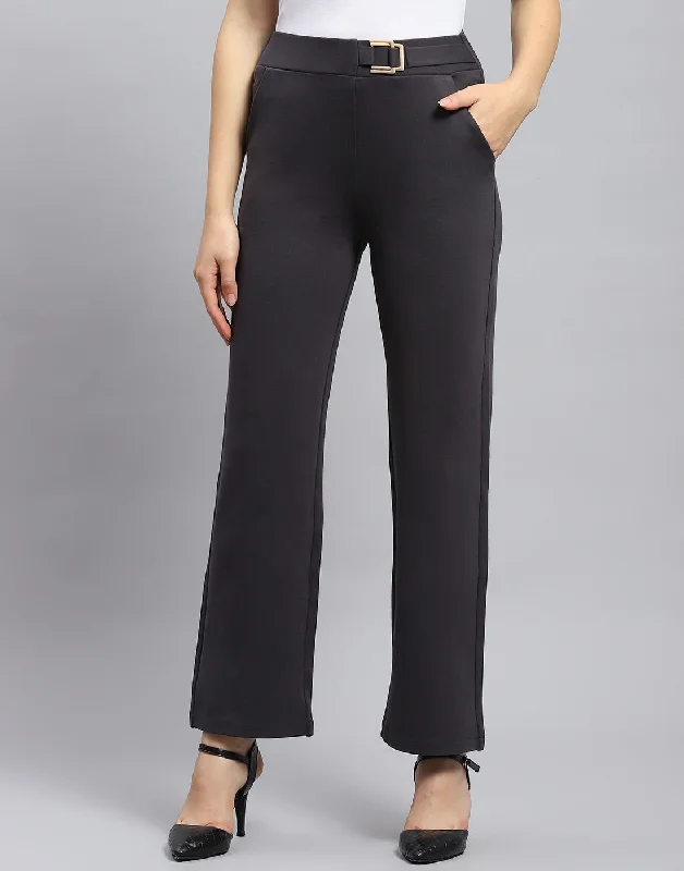 Women Charcoal Solid Regular Fit Trouser Disco
