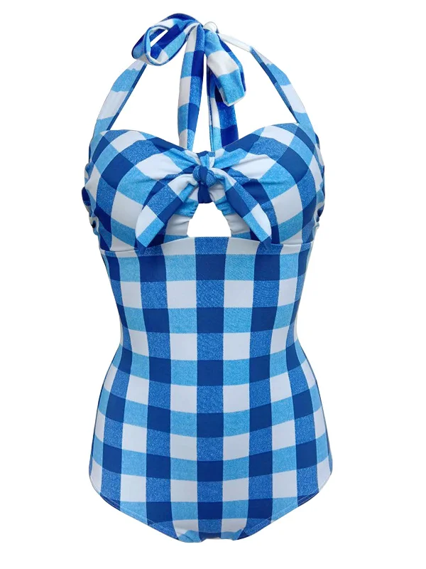 Plaid Halter One-Piece Swimsuit Refined Women's 